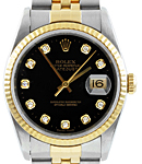 Datejust 36mm in Steel with Yellow Gold Fluted Bezel on Jubilee Bracelet with Black Diamond Dial