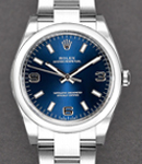 Oyster Perpetual No Date Lady's with Steel Smooth Bezel on Oyster Bracelet with Blue Stick Dial with Arabic Numerals