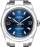 Oyster Perpetual No Date Lady's with Steel Smooth Bezel on Oyster Bracelet with Blue Stick Dial with Arabic Numerals