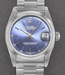 Datejust Mid Size in Steel with Smooth Bezel on Oyster Bracelet with Blue Stick Dial