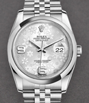 Datejust 36mm in Steel with Smooth Bezel on Jubilee Bracelet Silver Floral Dial