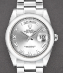 Day Date 36mm President in White Gold with Smooth Bezel on Oyster Bracelet with Silver Roman Dial