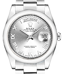 Day Date 36mm President in White Gold with Smooth Bezel on Oyster Bracelet with Silver Roman Dial