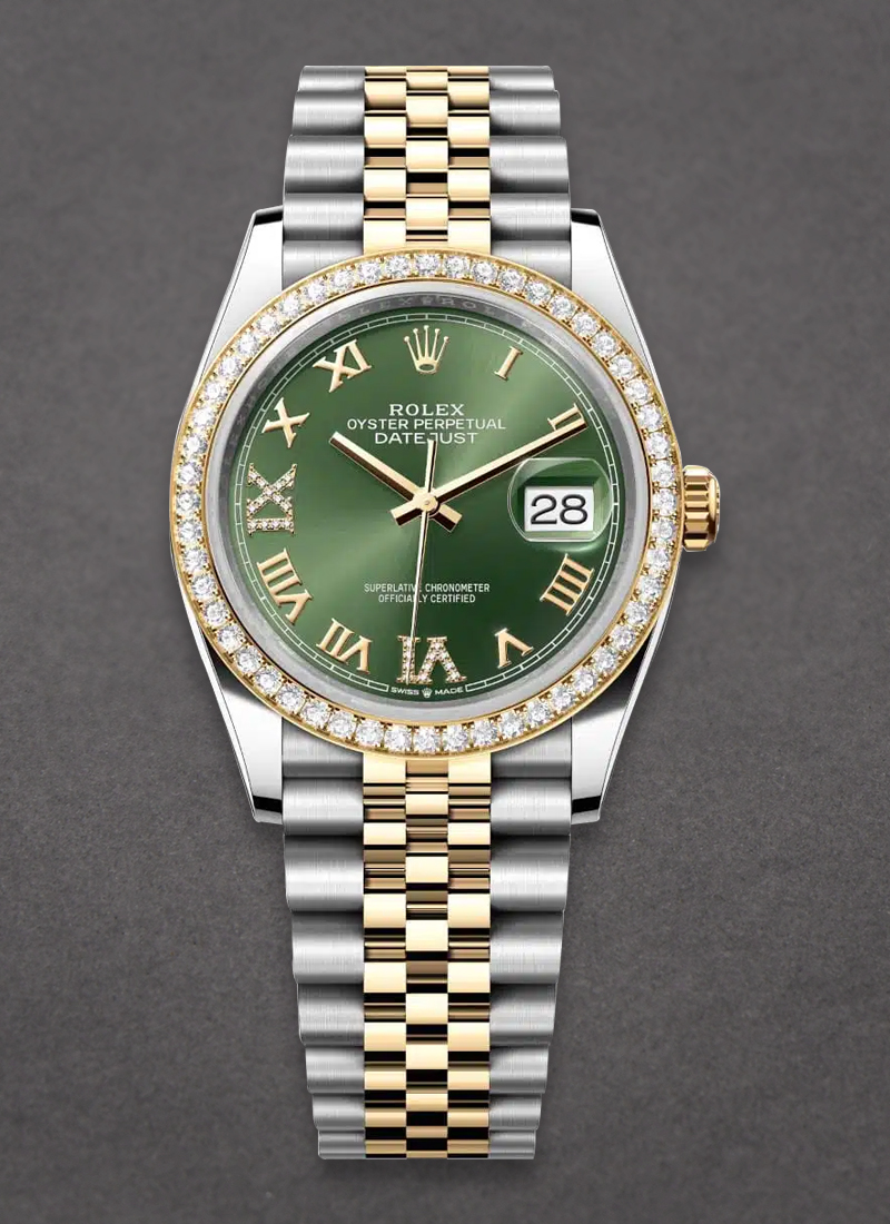 Rolex Unworn Datejust 36mm in Steel with Yellow Gold Diamond Bezel