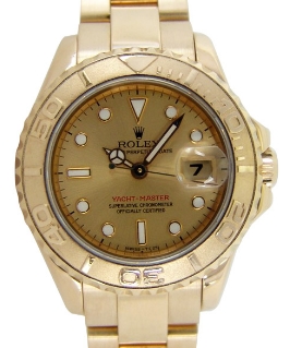 Yacht-Master Small Size in Yellow Gold on Oyster Bracelet with Champagne Luminous Index Dial