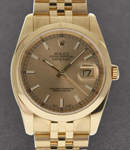 Datejust 36mm in Yellow Gold with Smooth Bezel on Jubilee Bracelet with Champagne Stick Dial