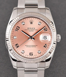 Date 34mm in Steel with Fluted Bezel on Oyster Bracelet with Pink Diamond and Arabic Dial