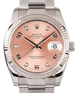 Date 34mm in Steel with Fluted Bezel on Oyster Bracelet with Pink Diamond and Arabic Dial