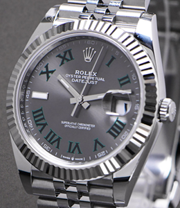 Datejust 41mm in Steel with White Gold Fluted Bezel on Jubilee Bracelet with Slate & Green Roman Wimbledon Dial