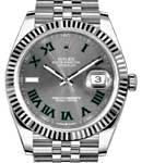 Datejust 41mm in Steel with White Gold Fluted Bezel on Jubilee Bracelet with Slate & Green Roman Wimbledon Dial