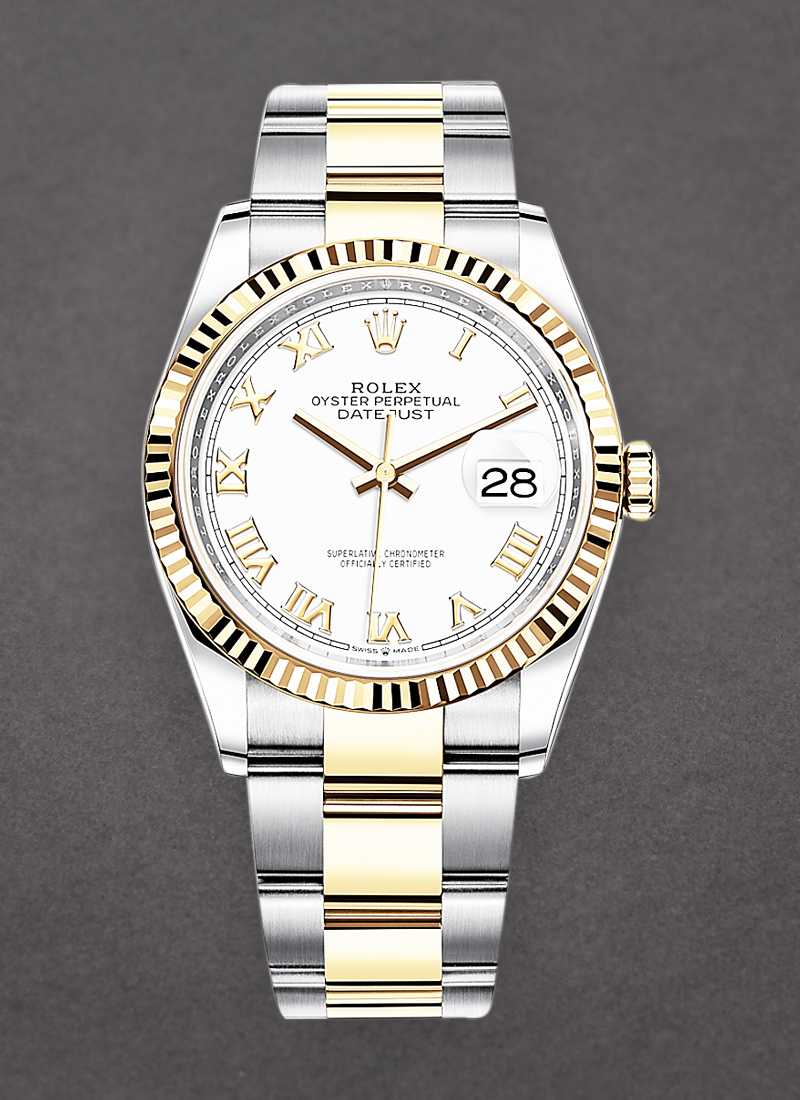 Rolex Unworn Datejust 36mm in Steel with Yellow Gold Fluted Bezel