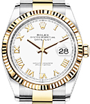 Datejust 36mm in Steel with Yellow Gold Fluted Bezel on Oyster Bracelet with White Roman Dial
