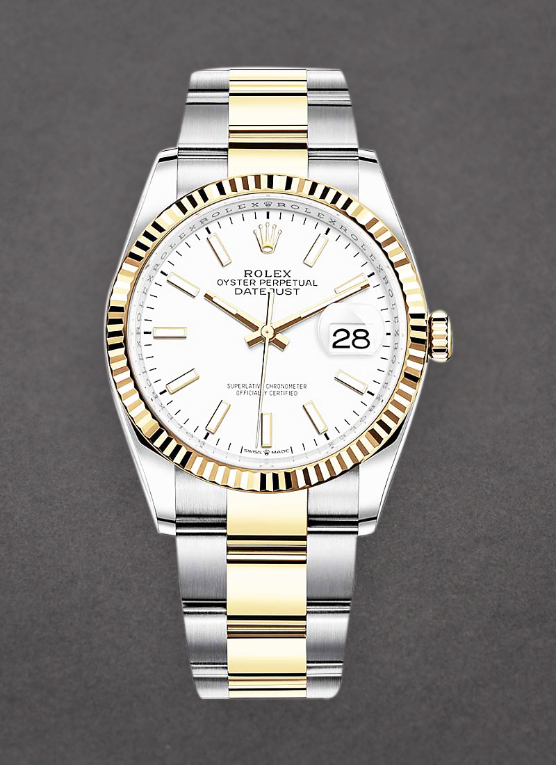 Rolex Unworn Datejust 36mm in Steel with Yellow Gold Fluted Bezel