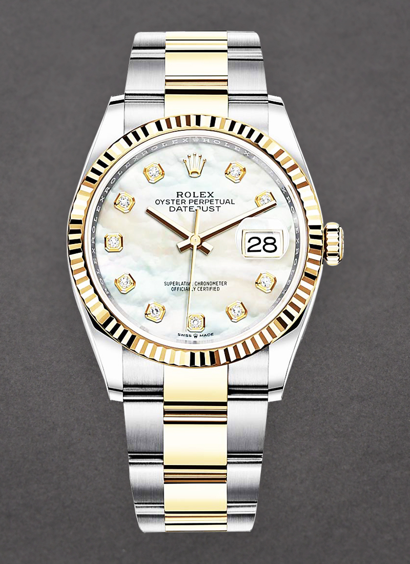 Rolex Unworn Datejust 36mm in Steel with Yellow Gold Fluted Bezel