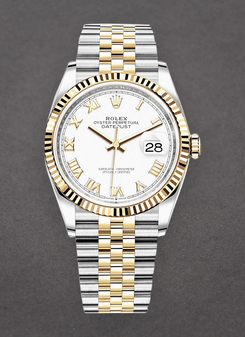 Rolex Unworn Datejust 36mm in Steel with Yellow Gold Fluted Bezel