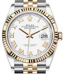 Datejust 36mm in Steel with Yellow Gold Fluted Bezel on Jubilee Bracelet with White Roman Dial