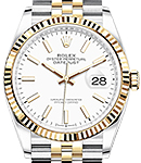 Datejust 36mm in Steel with Yellow Gold Fluted Bezel on Jubilee Bracelet with White Stick Dial
