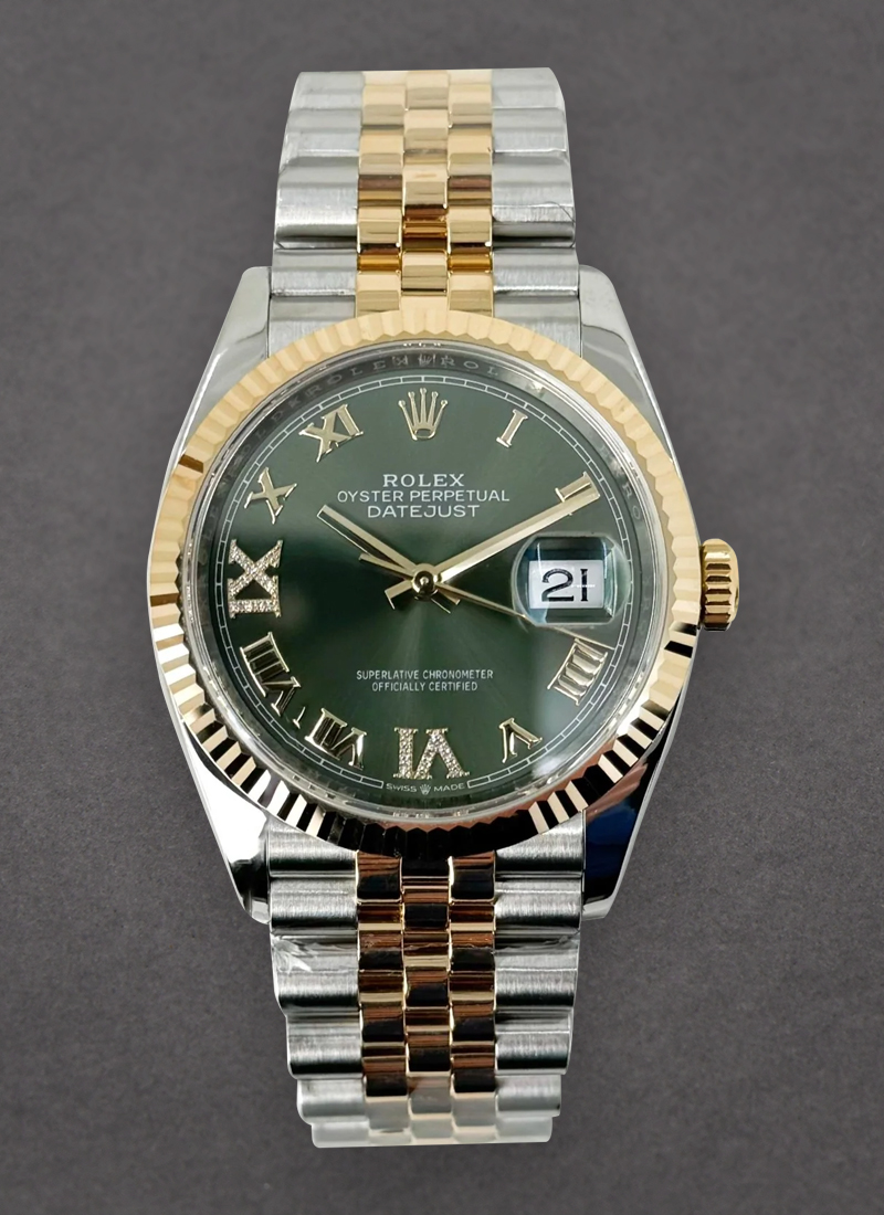 Rolex Unworn Datejust 36mm in Steel with Yellow Gold Fluted Bezel