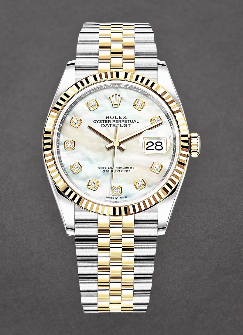 Rolex Unworn Datejust 36mm in Steel with Yellow Gold Fluted Bezel