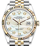 Datejust 36mm in Steel with Yellow Gold Fluted Bezel on Jubilee Bracelet with White MOP Diamond Dial