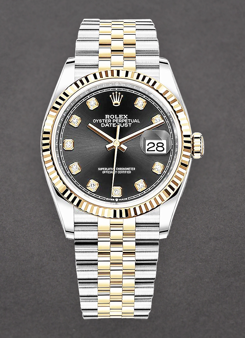 Rolex Unworn Datejust 36mm in Steel with Yellow Gold Fluted Bezel