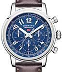 Mille Miglia Chronograph 42mm Automatic in Steel on Brown Calfskin Leather Strap with Blue Arabic Dial