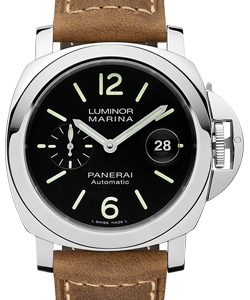 PAM 01104 - Luminor Marina Automatic in Steel On Brown Calfskin Leather Strap with Black Dial