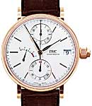 Portofino Monopusher in Rose Gold On Brown Alligator Leather Strap with Silver Dial