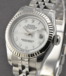 Ladies Datejust 26mm in Steel with White Gold Fluted Bezel on Jubilee Bracelet with White Roman Dial