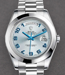 Day Date 41mm President in Platinum with Smooth Bezel on President Bracelet with Ice Blue Arabic Dial