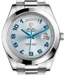 Day Date 41mm President in Platinum with Smooth Bezel on President Bracelet with Ice Blue Arabic Dial