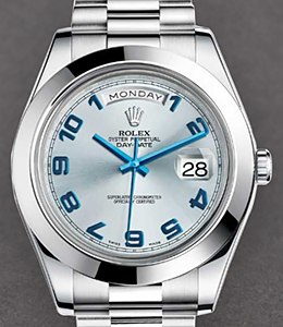 Day Date 41mm President in Platinum with Smooth Bezel on President Bracelet with Ice Blue Arabic Dial