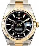 Sky Dweller 42mm in Steel with Yellow Gold Fluted Bezel on Oyster Bracelet with Black Stick Dial