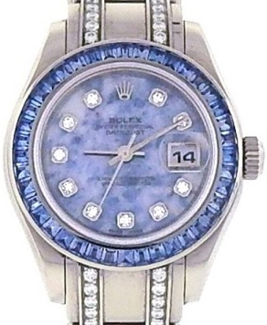 Ladies Masterpiece 29mm in White Gold with Diamond Bezel on Pearlmaster Bracelet with Blue Diamond Dial