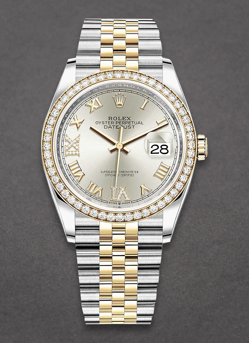 Rolex Unworn Datejust 36mm in Steel with Yellow Gold Diamond Bezel