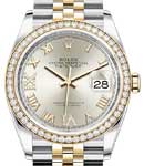 Datejust 36mm in Steel with Yellow Gold Diamond Bezel on Jubilee Bracelet with Silver Roman Dial - Diamonds on IV and IX