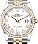 Datejust 36mm in Steel with Yellow Gold Diamond Bezel on Jubilee Bracelet with White Roman Dial