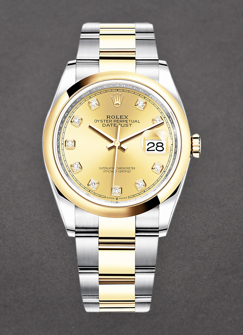 Rolex Unworn Datejust 36mm in Steel with Yellow Gold Smooth Bezel