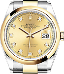 Datejust 36mm in Steel with Yellow Gold Smooth Bezel on Oyster Bracelet with Champagne Diamond Dial