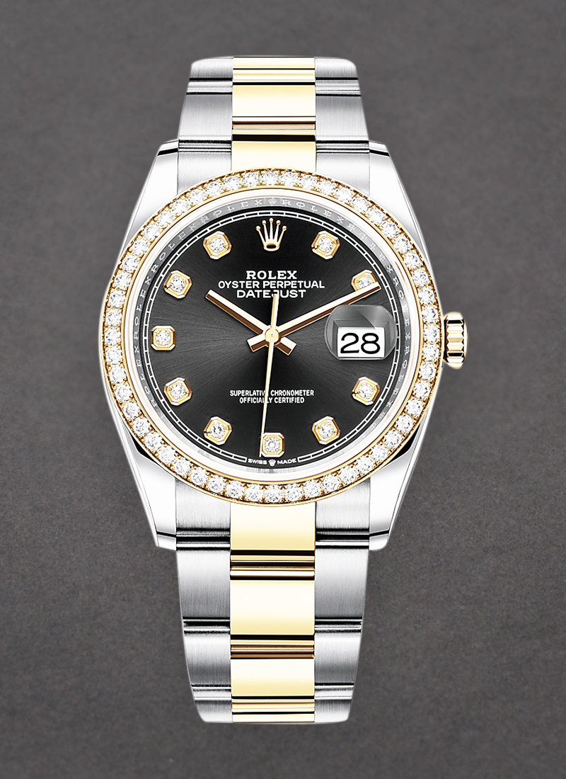 Rolex Unworn Datejust 36mm in Steel with Yellow Gold Diamond Bezel