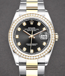 Datejust 36mm in Steel with Yellow Gold Diamond Bezel on Oyster Bracelet with Black Diamond Dial