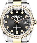 Datejust 36mm in Steel with Yellow Gold Diamond Bezel on Oyster Bracelet with Black Diamond Dial