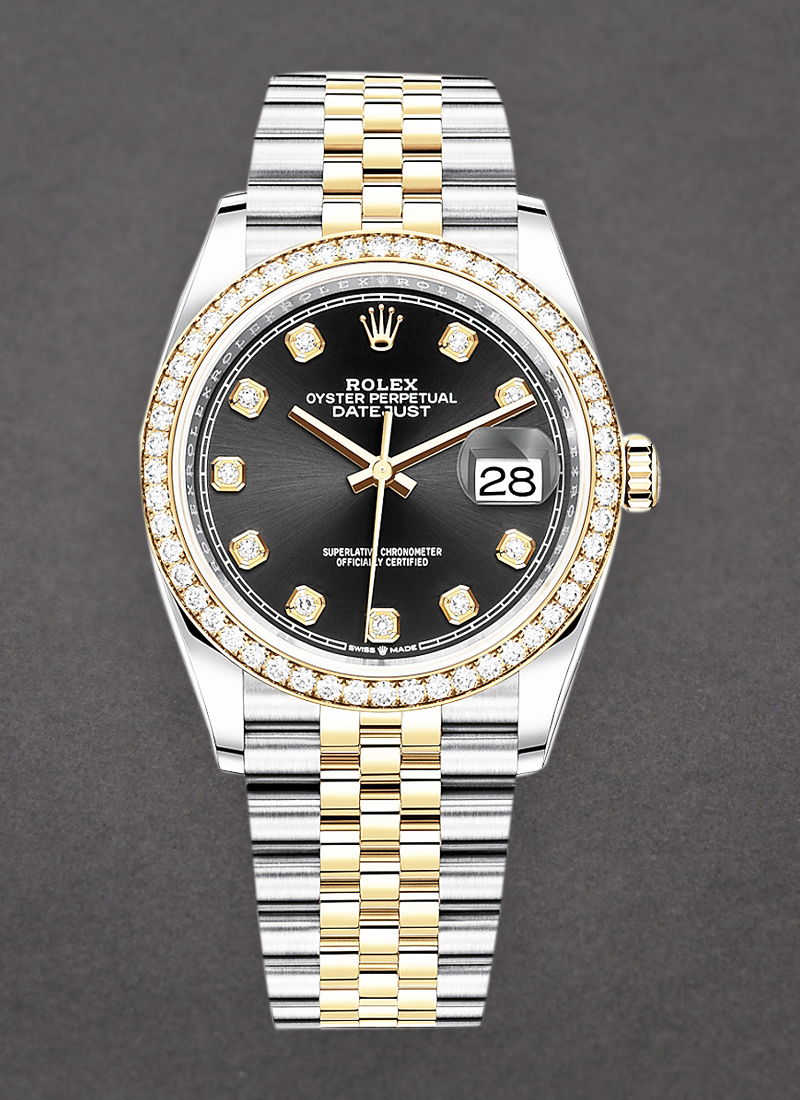 Rolex Unworn Datejust 36mm in Steel with Yellow Gold Diamond Bezel