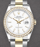 Datejust 36mm in Steel with Yellow Gold Diamond Bezel on Oyster Bracelet with White Stick Dial