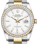 Datejust 36mm in Steel with Yellow Gold Diamond Bezel on Oyster Bracelet with White Stick Dial