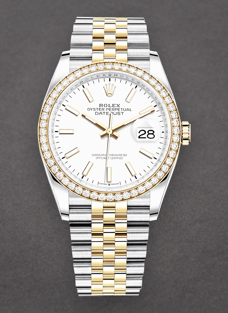 Rolex Unworn Datejust 36mm in Steel with Yellow Gold Diamond Bezel