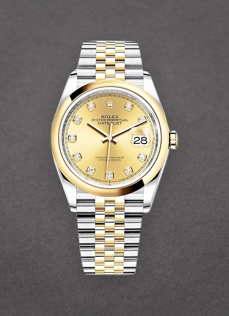 Rolex Unworn Datejust 36mm in Steel with Yellow Gold Smooth Bezel