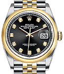 Datejust in Steel with Yellow Gold Smooth Bezel On Jubilee Bracelet with Black Diamond Dial