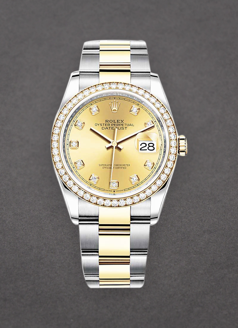 Rolex Unworn Datejust 36mm in Steel with Yellow Gold Diamond Bezel