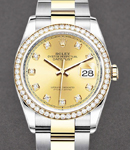 Datejust 36mm in Steel with Yellow Gold Diamond Bezel on Oyster Bracelet with Champagne Diamond Dial